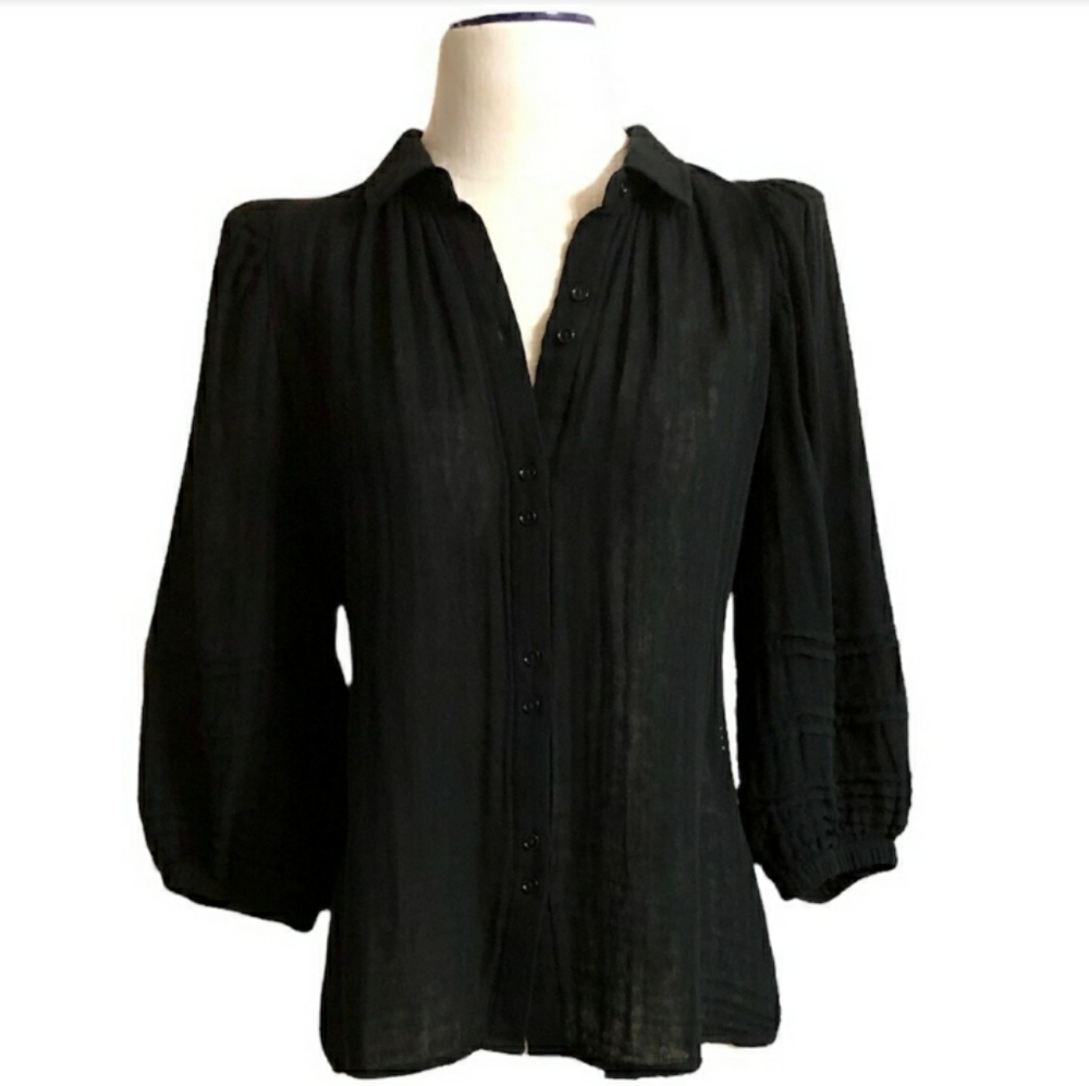 SUNDAYS Romantic Black Cotton Button Front Shirt NWOT!